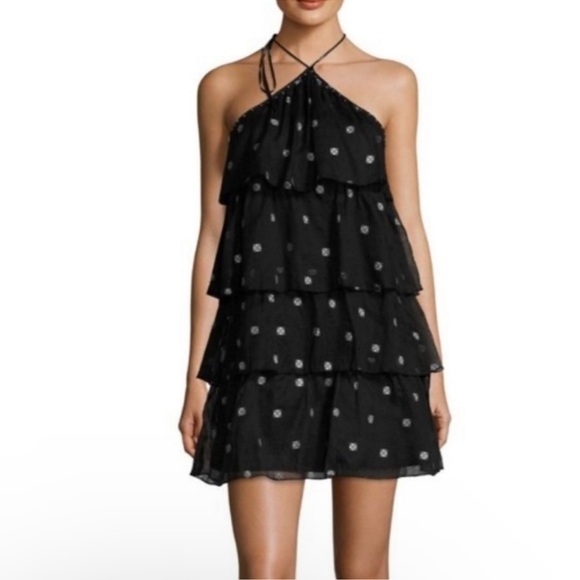 Intermix St. Roche Estrella Tiered beaded silk cotton Halter Dress - Picture 1 of 10